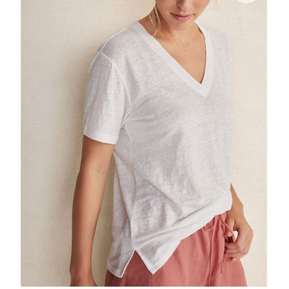 Haven Well Within $78 Linen Jersey V-Neck Tee White Womens XXL NEW - Picture 2 of 7
